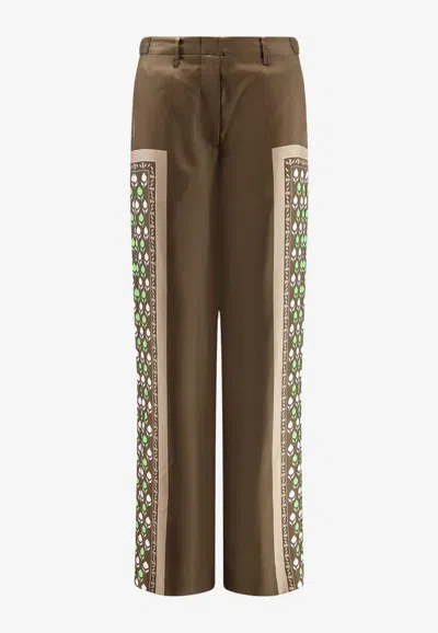Tory Burch Printed Silk Wide-leg Pants In Brown