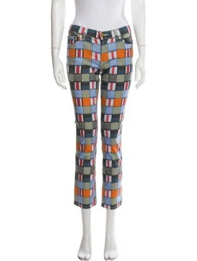 Pre-owned Tory Burch Printed Skinny Leg Pants In Green