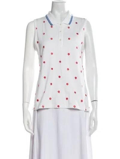 Pre-owned Tory Burch Printed Sleeveless Polo In White