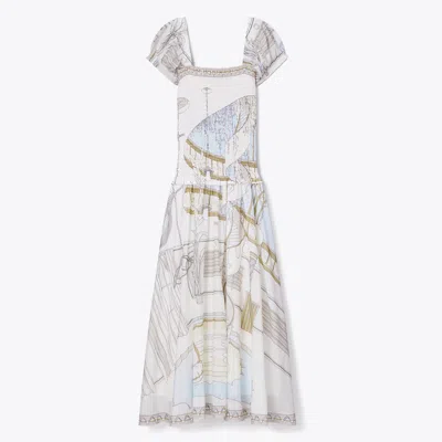 Tory Burch Printed Smocked Dress In Gold