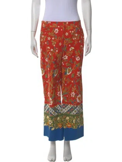 Pre-owned Tory Burch Printed Straight Leg Pants In Orange