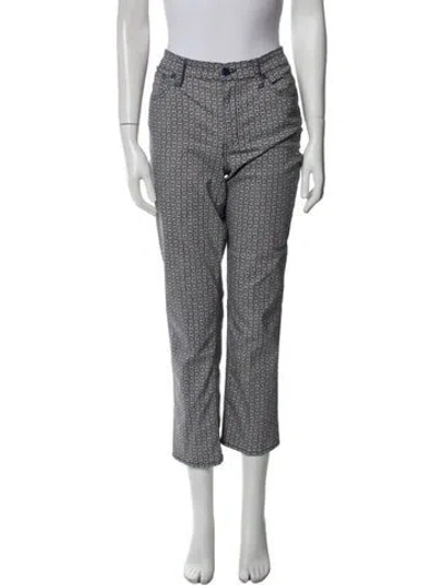 Pre-owned Tory Burch Printed Straight Leg Pants In White