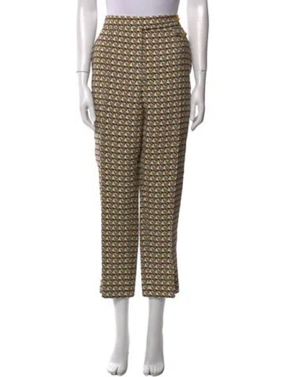Pre-owned Tory Burch Printed Straight Leg Pants In Yellow