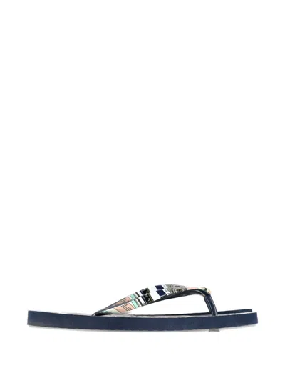 Pre-owned Tory Burch Printed-strap Flip Flops In Blue
