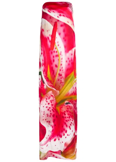 Tory Burch Printed Strapless Satin Midi Dress