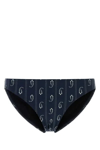 Tory Burch Printed Stretch Nylon Bikini Bottom In Blue