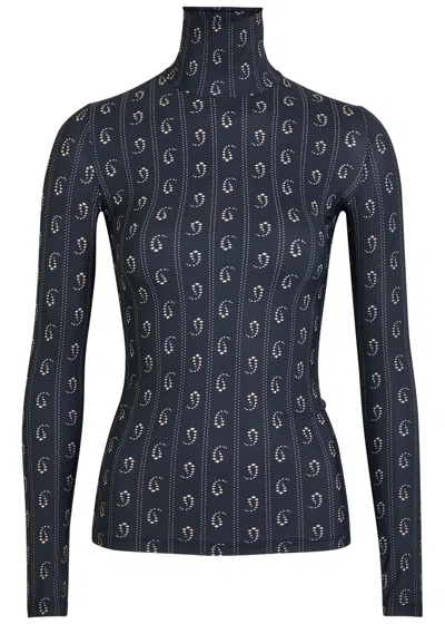 Tory Burch Printed Stretch-polyamide Top In Blue