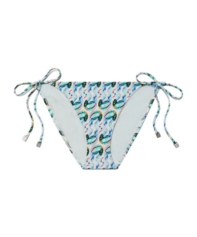 Tory Burch Printed String Bikini Bottom In Blue
