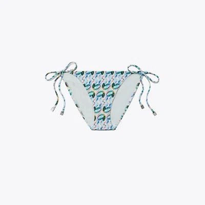 Tory Burch Printed String Bikini Bottom In Blue Glass Swan Allover