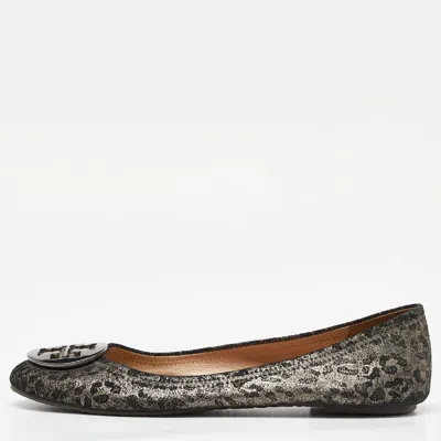Pre-owned Tory Burch Printed Suede Luisa Micro Ballet Flats Size 40 In Black