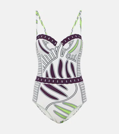 Tory Burch Printed Swimsuit In Ivory Zebra Scarf