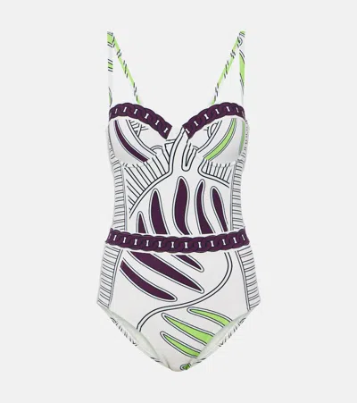 Tory Burch Printed Swimsuit In White/multi
