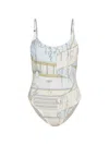 Tory Burch Printed Low-back Swimsuit In White