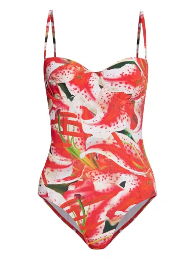 Tory Burch Printed Swimsuit In Red