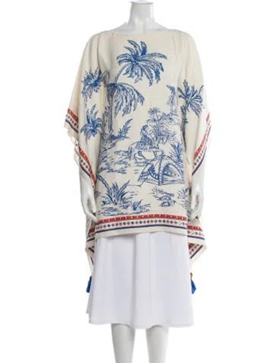 Pre-owned Tory Burch Printed Tassel Accents Cover-up In Neutral