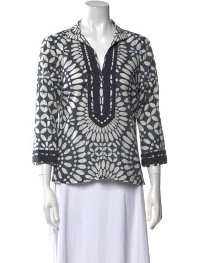 Pre-owned Tory Burch Printed Three-quarter Sleeve Polo