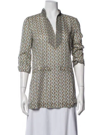Pre-owned Tory Burch Printed Three-quarter Sleeve Tunic In Neutrals