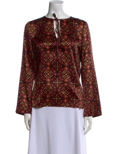 Pre-owned Tory Burch Printed Tie Neck Blouse In Multi