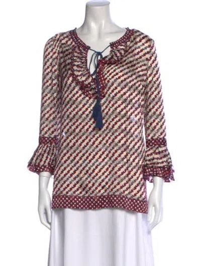 Pre-owned Tory Burch Printed Tie Neck Blouse In Neutral