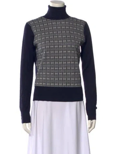 Pre-owned Tory Burch Printed Turtleneck Sweater In Blue