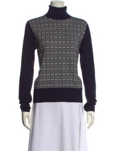 Pre-owned Tory Burch Printed Turtleneck Sweater In Blue