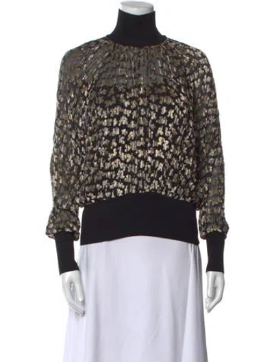 Pre-owned Tory Burch Printed Turtleneck Sweatshirt In Black