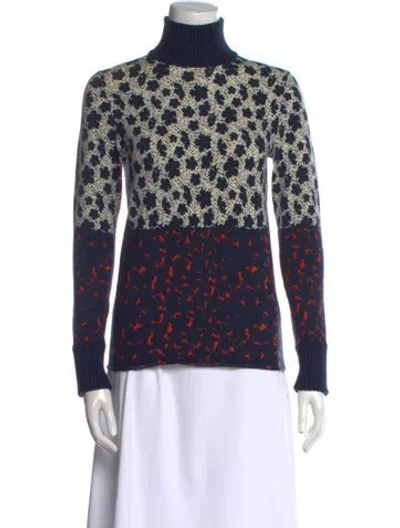 Pre-owned Tory Burch Printed Turtleneck Sweatshirt In Blue