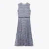 Tory Burch Printed Twill Crewneck Midi Dress In Blue Candy Dots