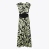 Tory Burch Floral Pattern Midi Dress With Cap Sleeves In Green