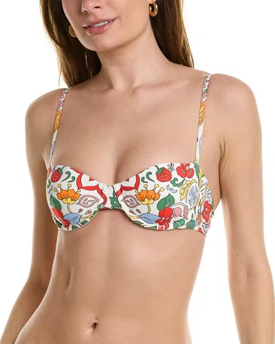 Tory Burch Printed Underwire Bikini Top In Beige