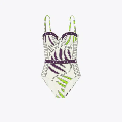 Tory Burch Printed Underwire One-piece Swimsuit In Ivory Zebra Scarf