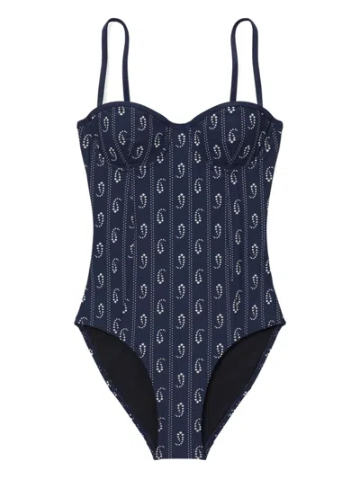 Tory Burch Underwired Swimsuit Adjustable Straps Patterned In Blue