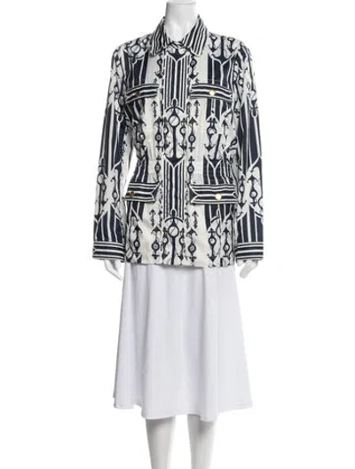 Pre-owned Tory Burch Printed Utility Jacket In Blue