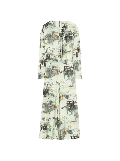Tory Burch Printed Viscose Bow Dress In Neutral