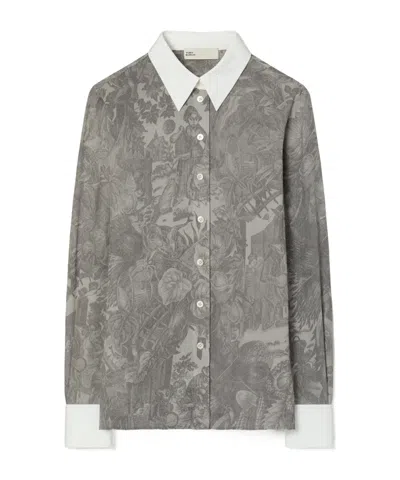Tory Burch Printed Viscose Shirt In Gray