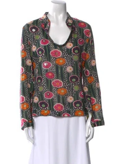Pre-owned Tory Burch Printed V-neck Blouse In Black