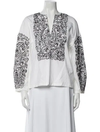 Pre-owned Tory Burch Printed V-neck Blouse In Blue
