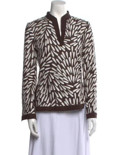 Pre-owned Tory Burch Printed V-neck Blouse In Brown