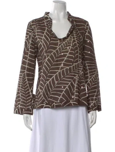 Pre-owned Tory Burch Printed V-neck Blouse In Brown