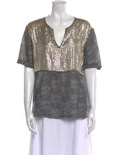 Pre-owned Tory Burch Printed V-neck Blouse In Multi
