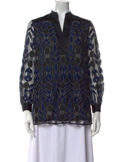 Pre-owned Tory Burch Printed V-neck Blouse In Multi