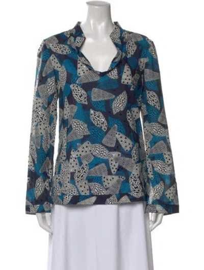 Pre-owned Tory Burch Printed V-neck Blouse In Multi