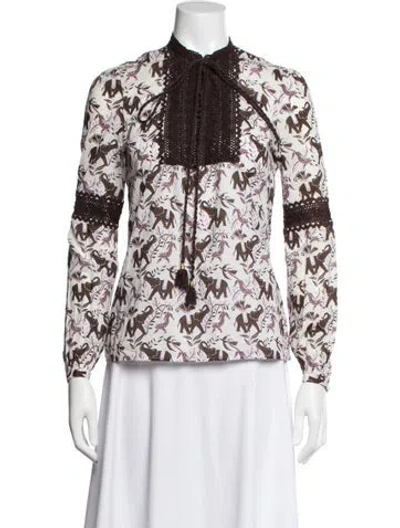 Pre-owned Tory Burch Printed V-neck Blouse In Multi