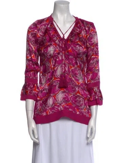 Pre-owned Tory Burch Printed V-neck Blouse In Pink