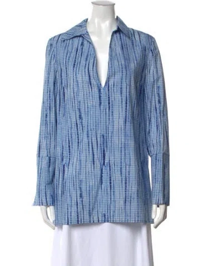 Pre-owned Tory Burch Printed V-neck Blouse W/ Tags In Blue