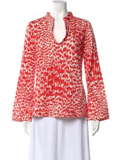 Pre-owned Tory Burch Printed V-neck Blouse In White