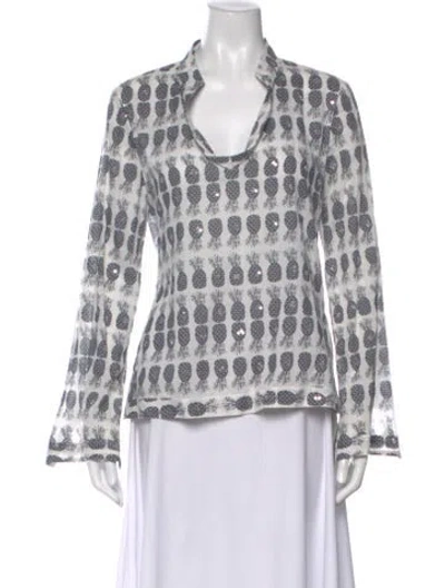 Pre-owned Tory Burch Printed V-neck Blouse In White