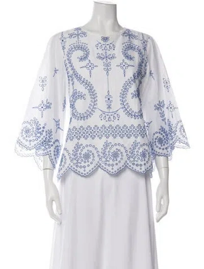 Pre-owned Tory Burch Printed V-neck Blouse In White