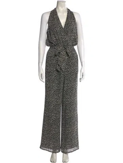 Pre-owned Tory Burch Printed V-neck Jumpsuit In Black