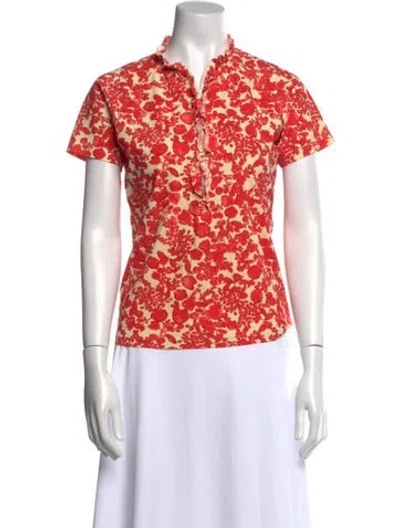 Pre-owned Tory Burch Printed V-neck Polo In Red